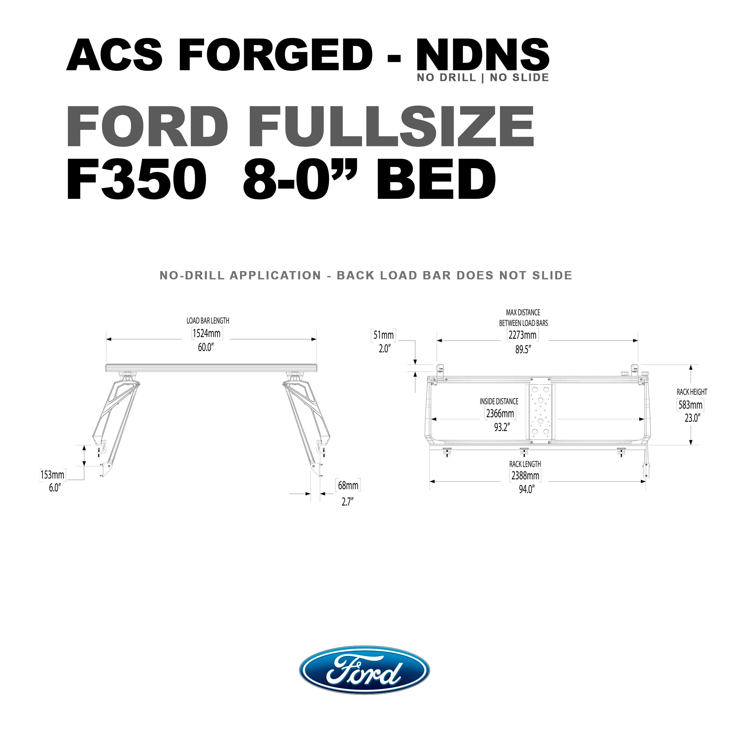 Ford Active Cargo System Bed Rack - FORGED NO DRILL