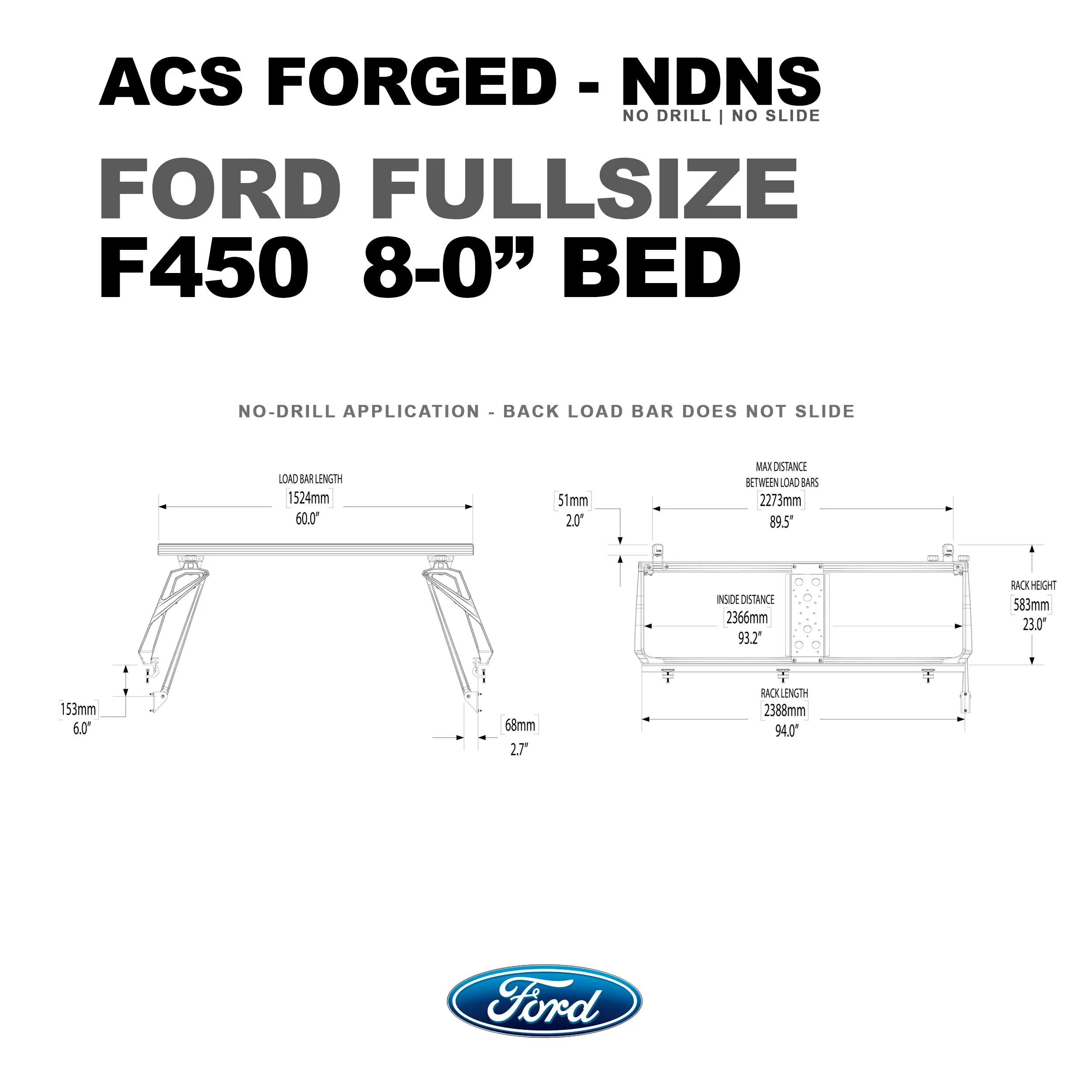 Ford Active Cargo System Bed Rack - FORGED NO DRILL