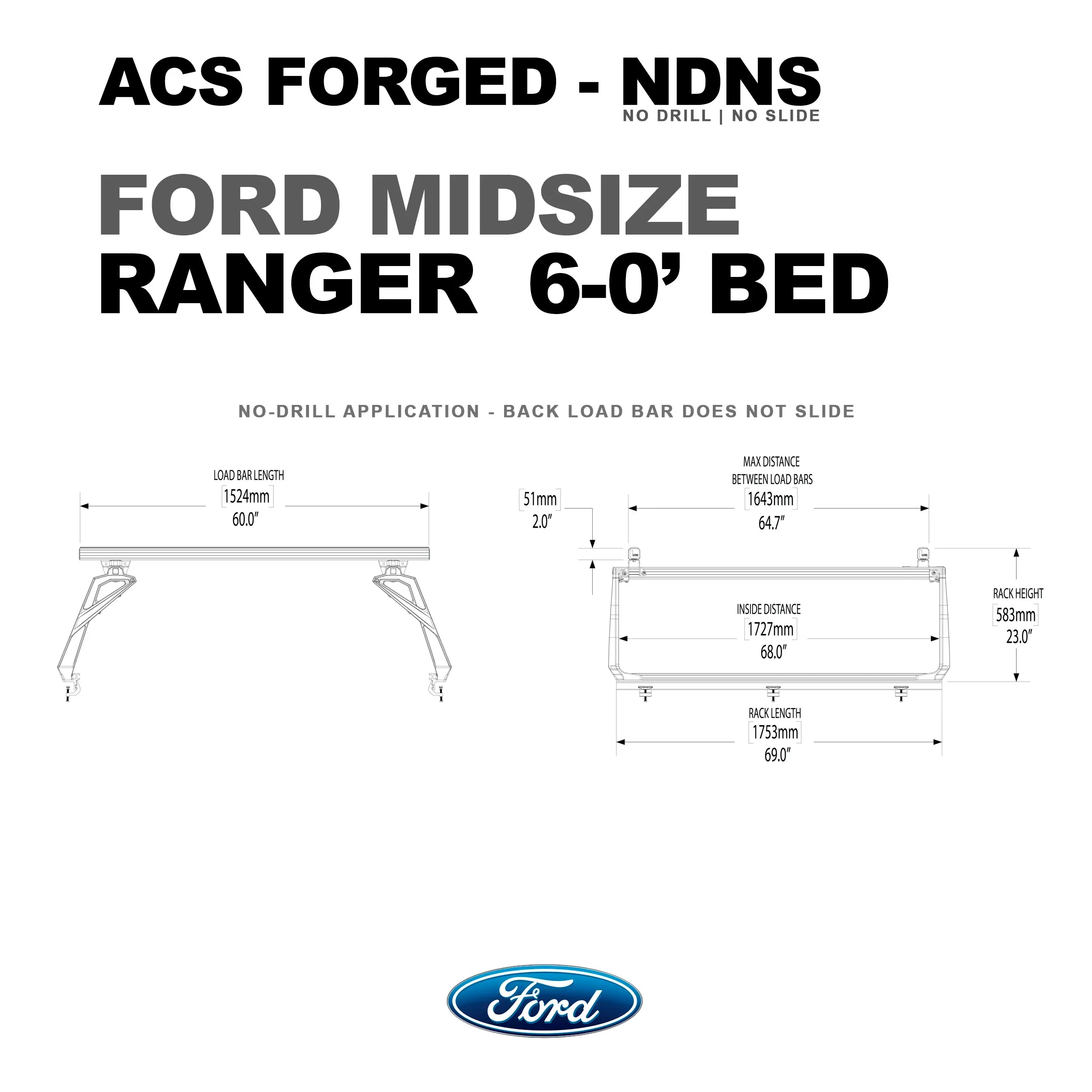 Ford Ranger 6' bed with Leitner Designs ACS Forged NDNS bed rack