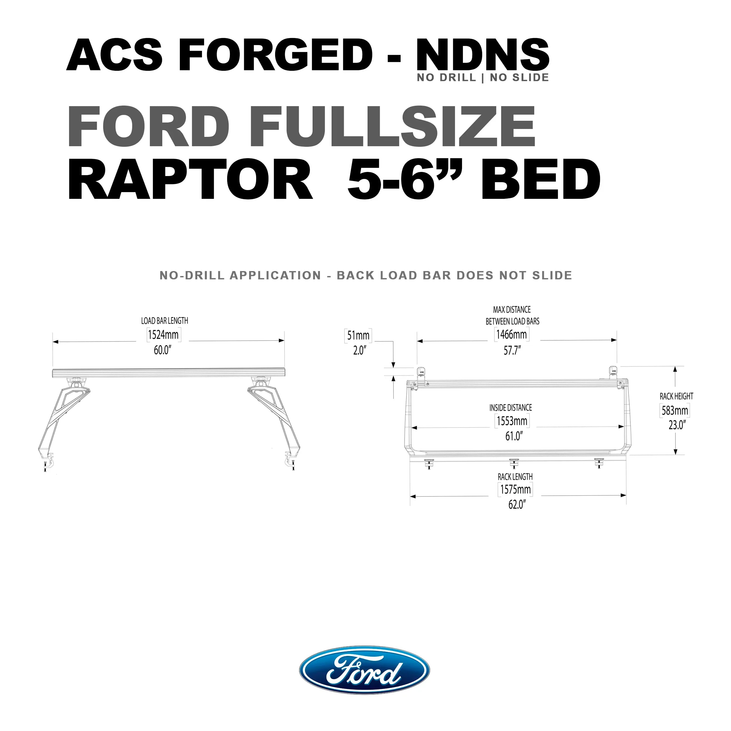 Ford Raptor 5'6" bed with Leitner Designs ACS Forged NDNS bed rack