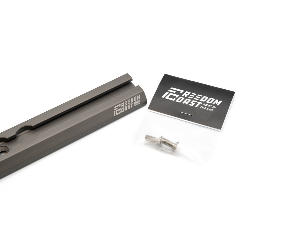 Super Pacific Freedom Track rail with a countersunk bolt and packaging