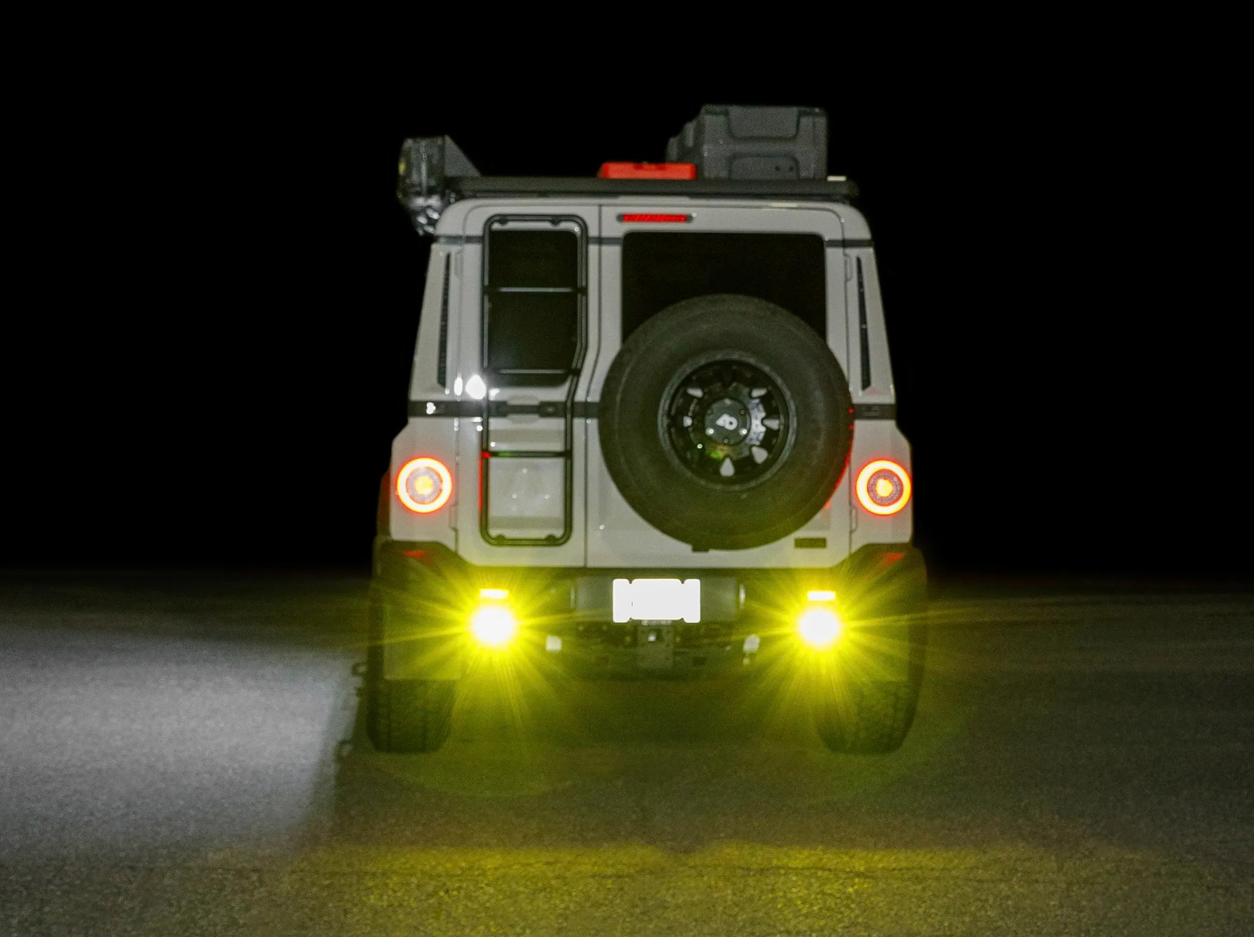 LIT LED LIGHTS MOUNTED ON REAR OF GRENADIER