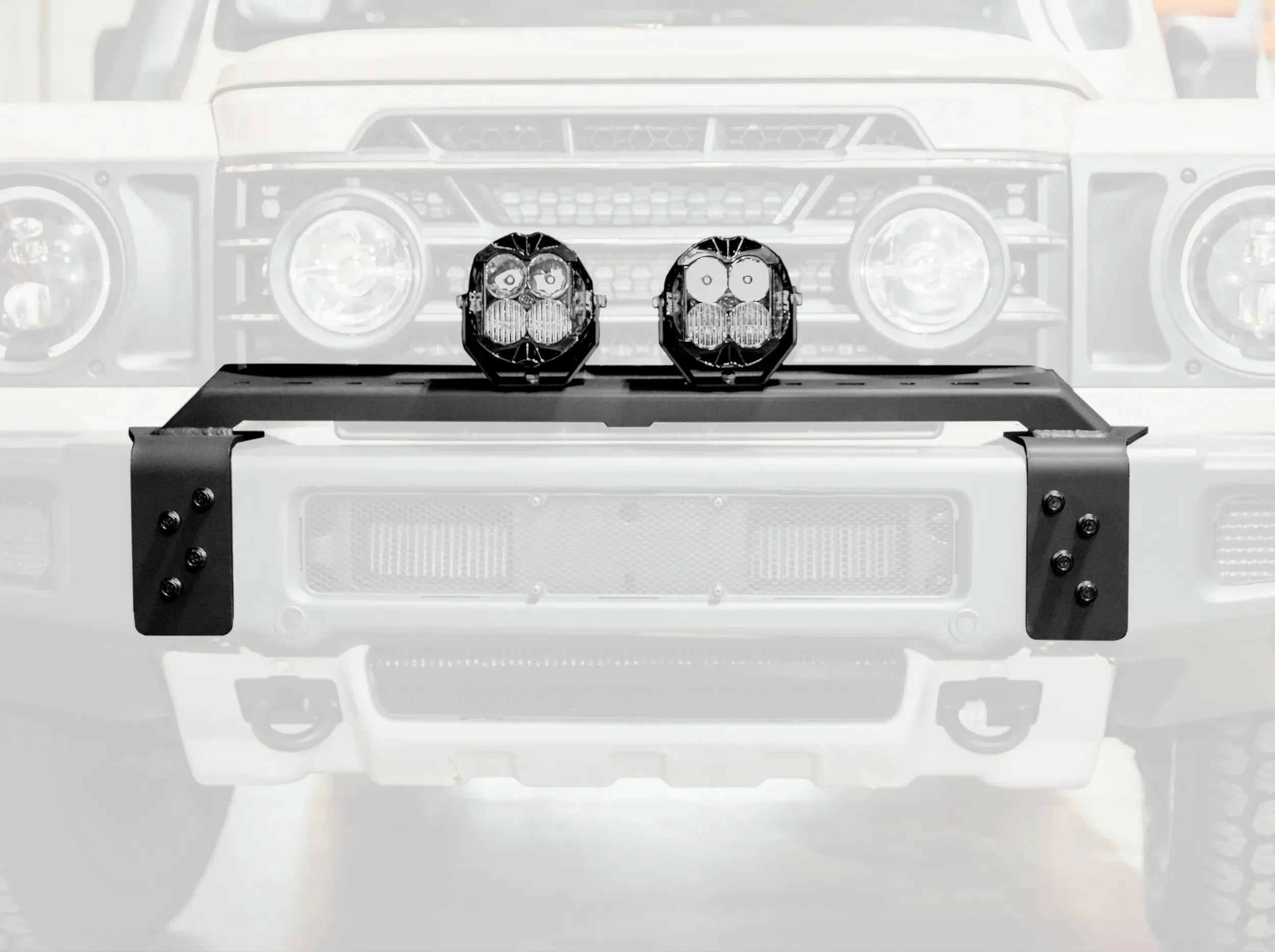 Grenadier front bumper light bar bracket installed