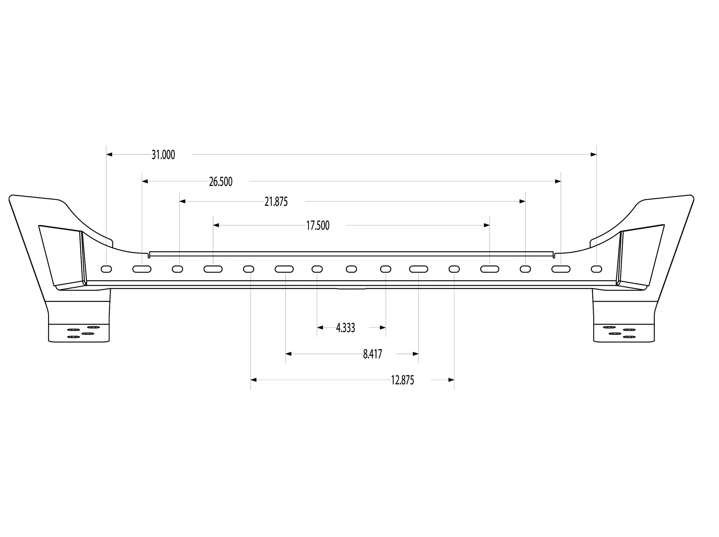 DIAGRAM OF GRENADIER FRONT BUMPER AND MEASUREMENTS