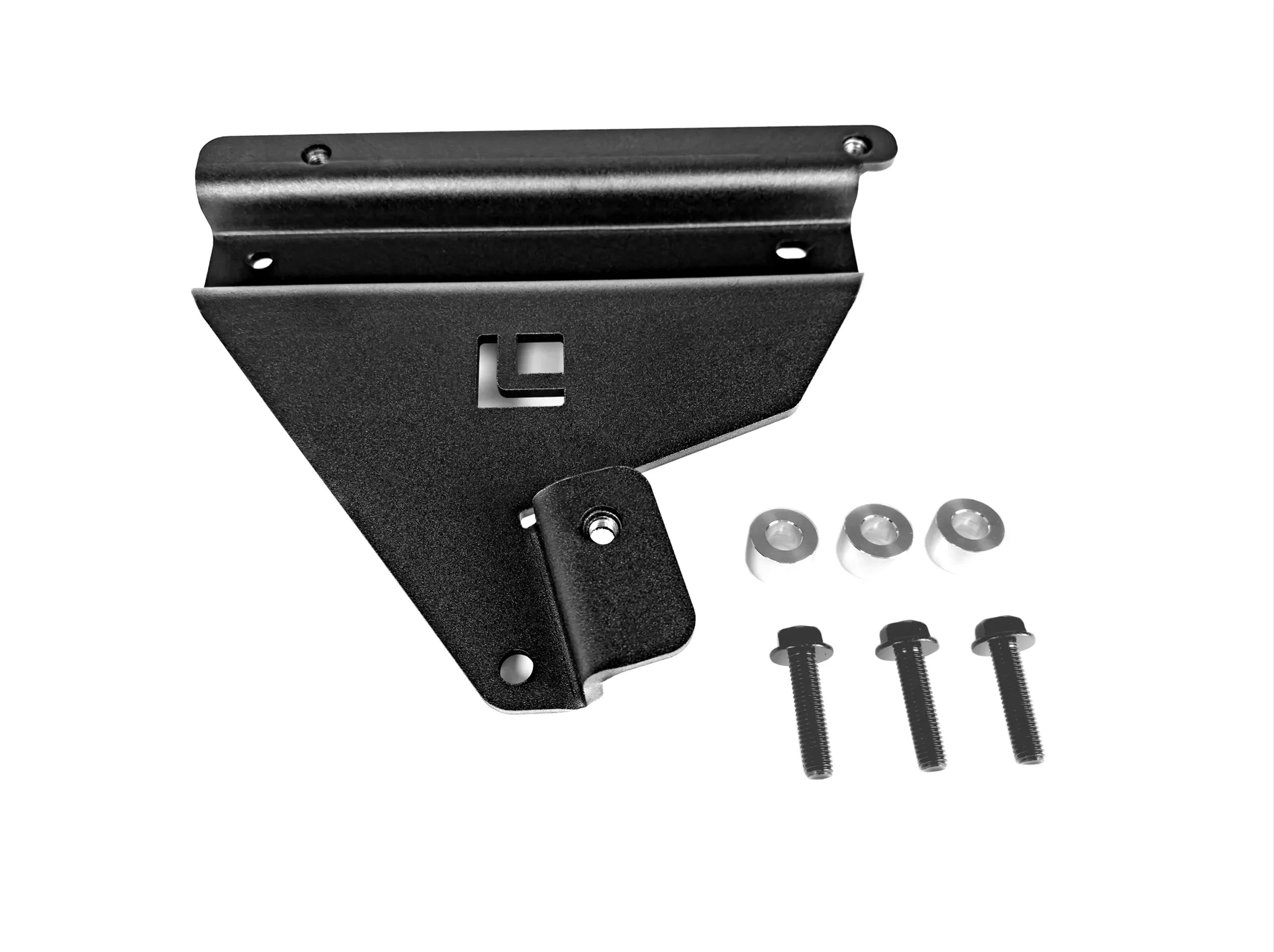 BLACK TIRE RELOCATION BRACKET WITH LEITNER LOGO AND HARDWARE