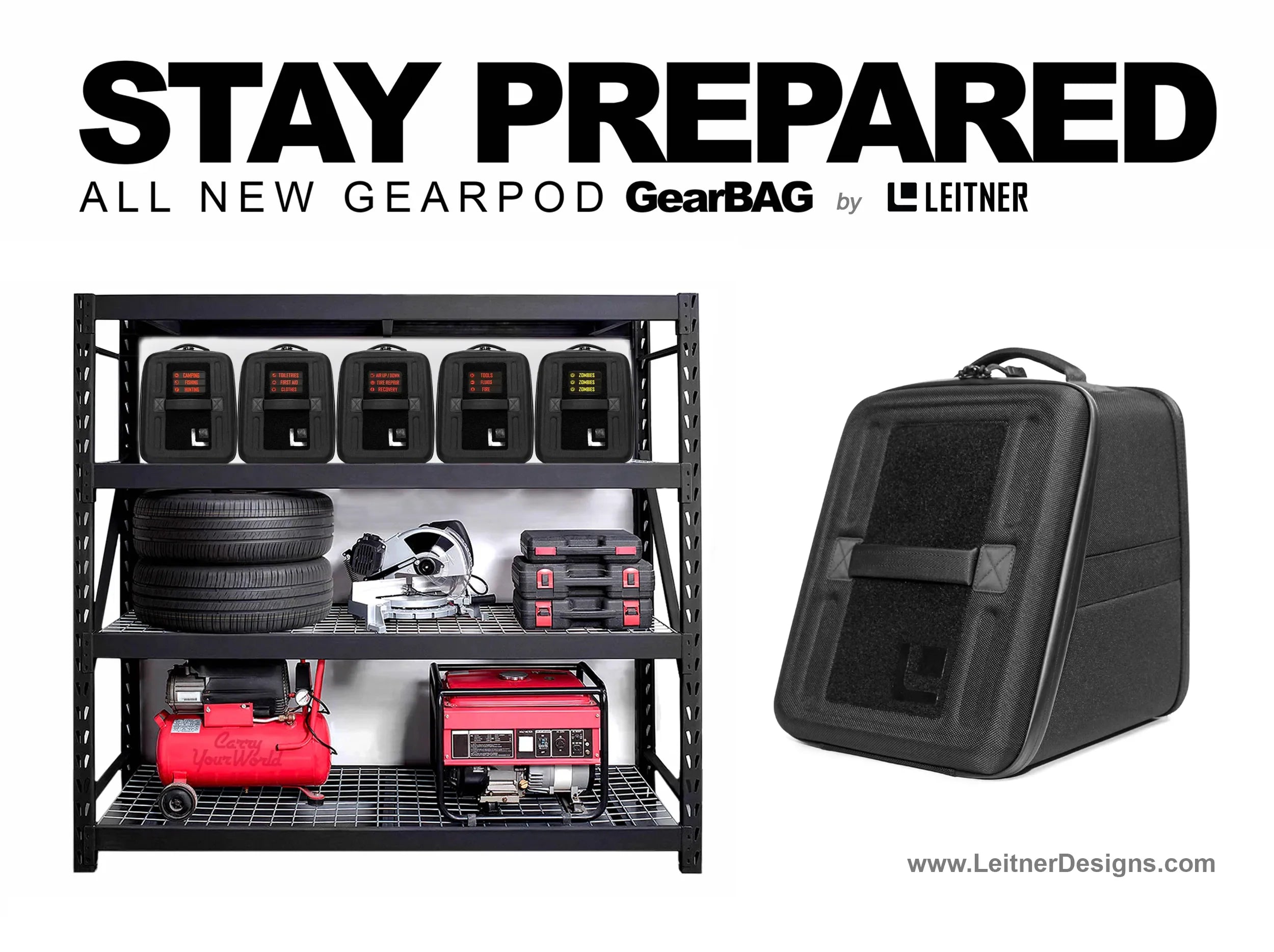 GEARBAGS ON DISPLAY IN GARAGE EXAMPLE