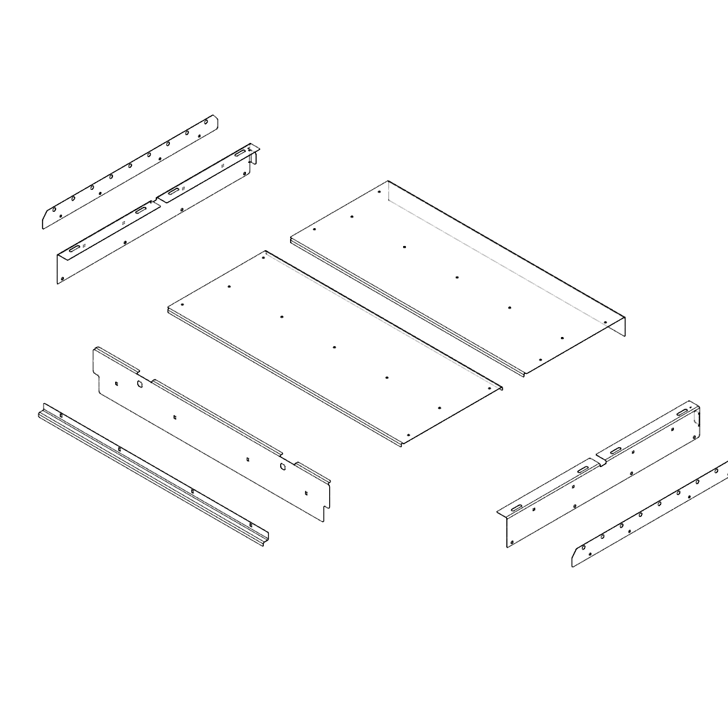 Wireframe exploded drawing of the Grenadier drawer top panels and rails