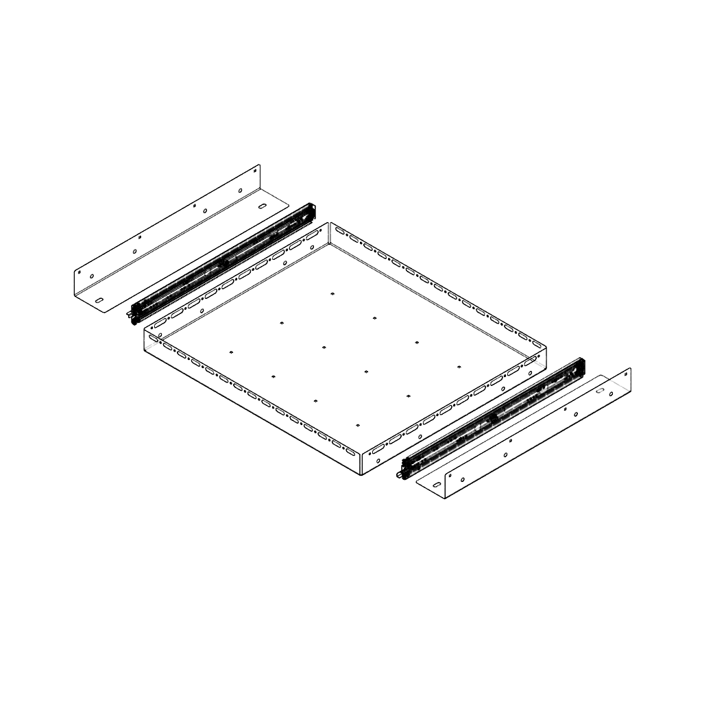 Wireframe drawing of the Grenadier slide floor tray and slides