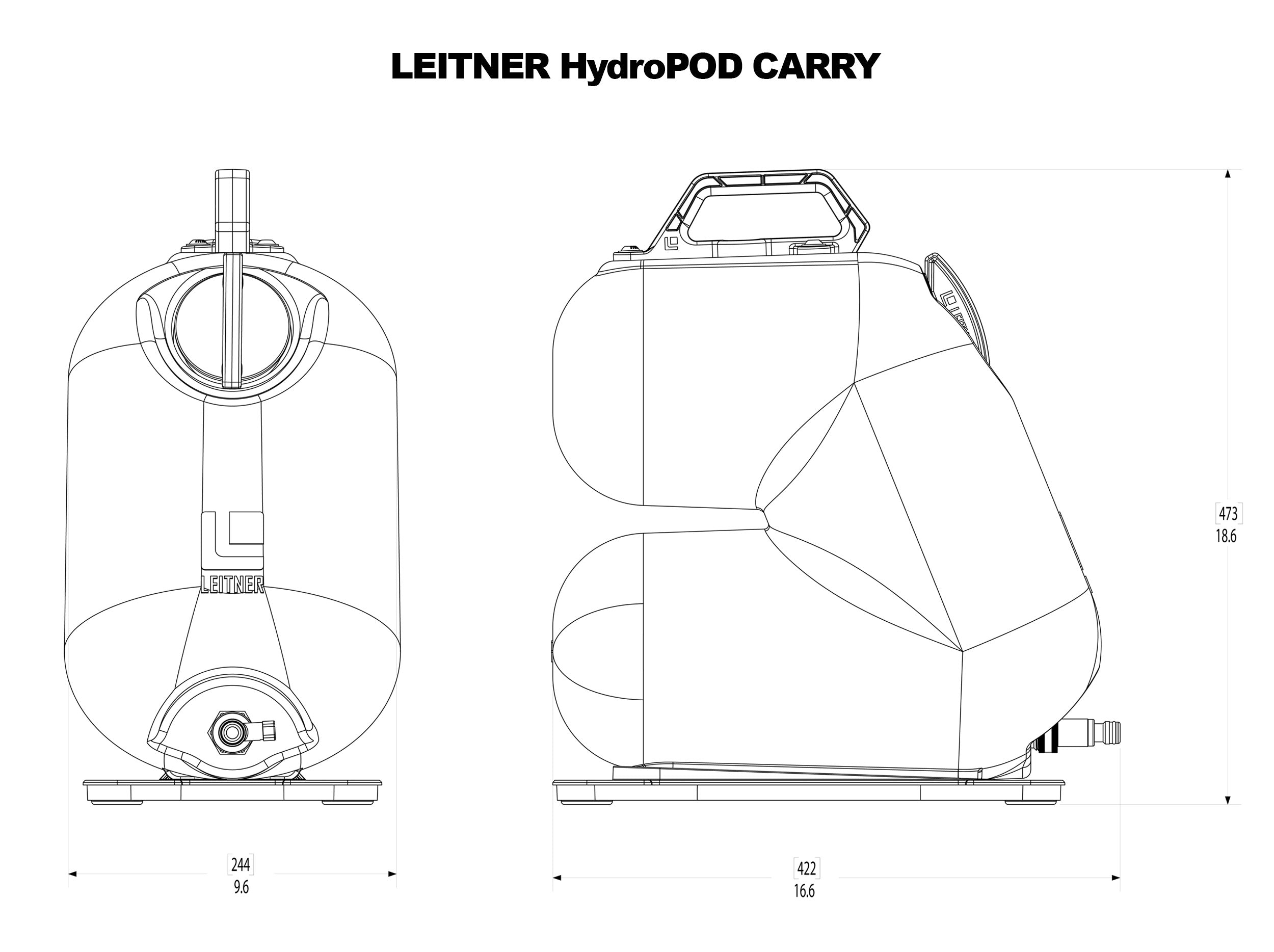 DIAGRAM OF LEITNER HYDROPOD CARRY AND MEASUREMENTS