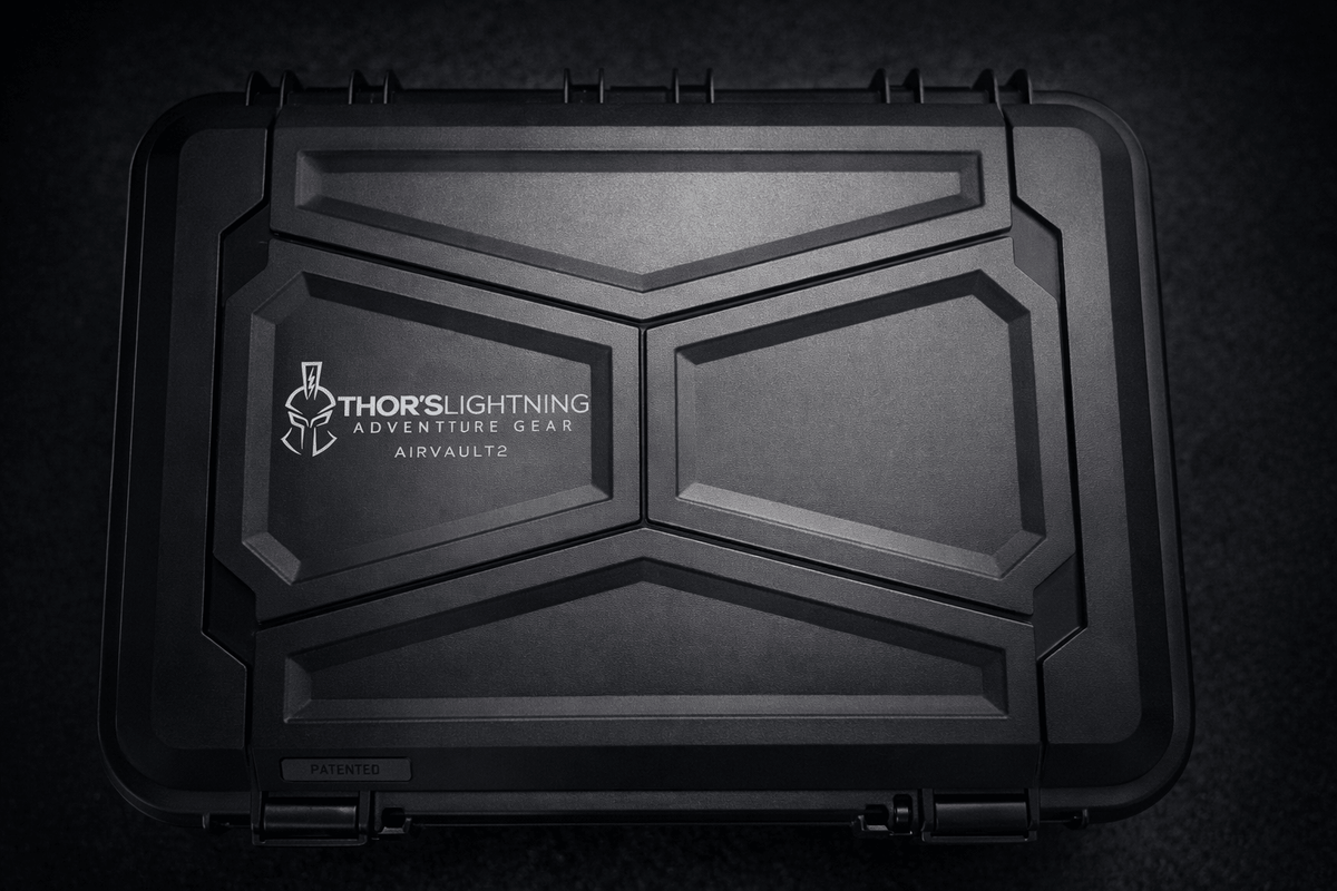 Close-up of the AirVault StrikePro hard case's latch and handle hardware