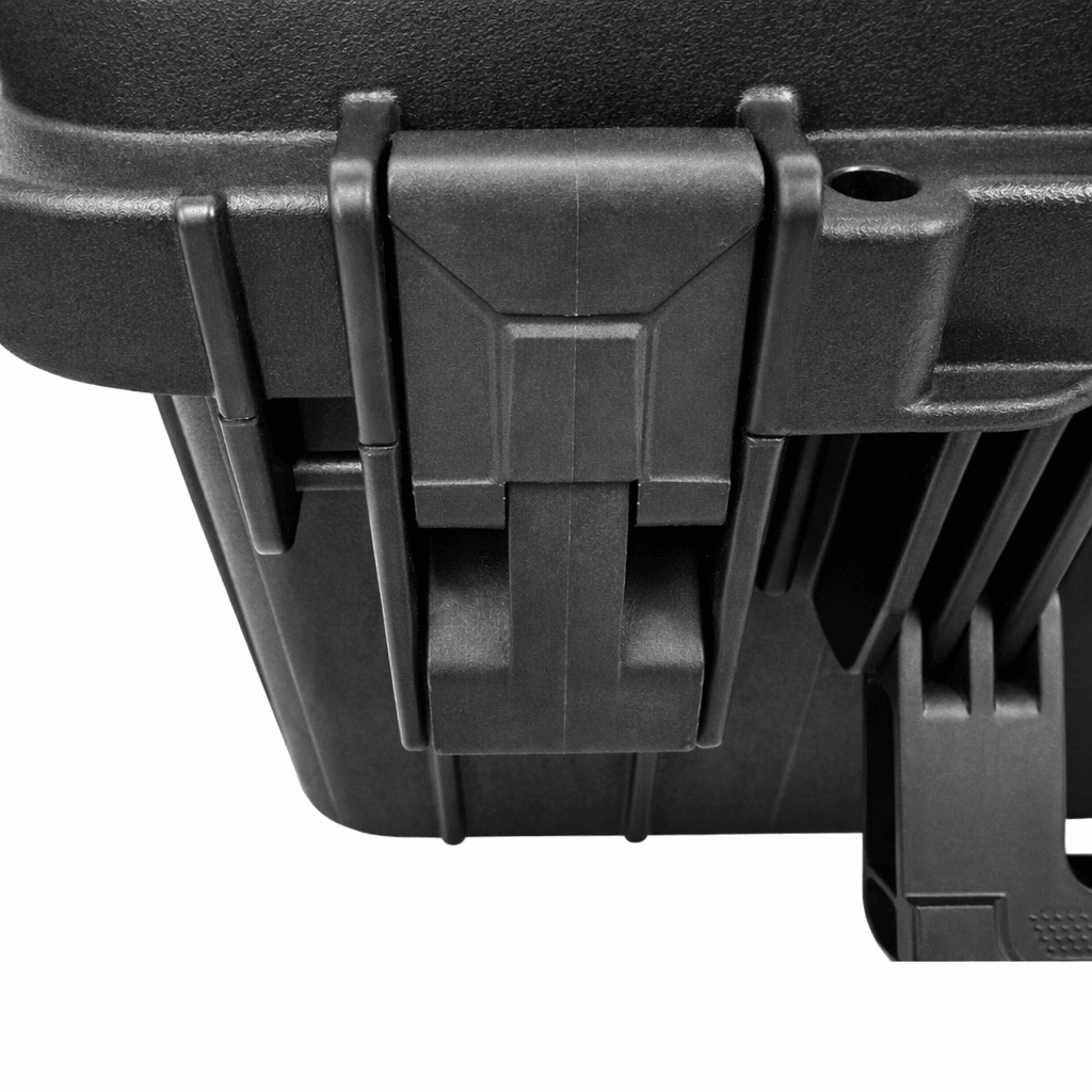 Close-up of the AirVault StrikePro's battery terminal clamps and power cable