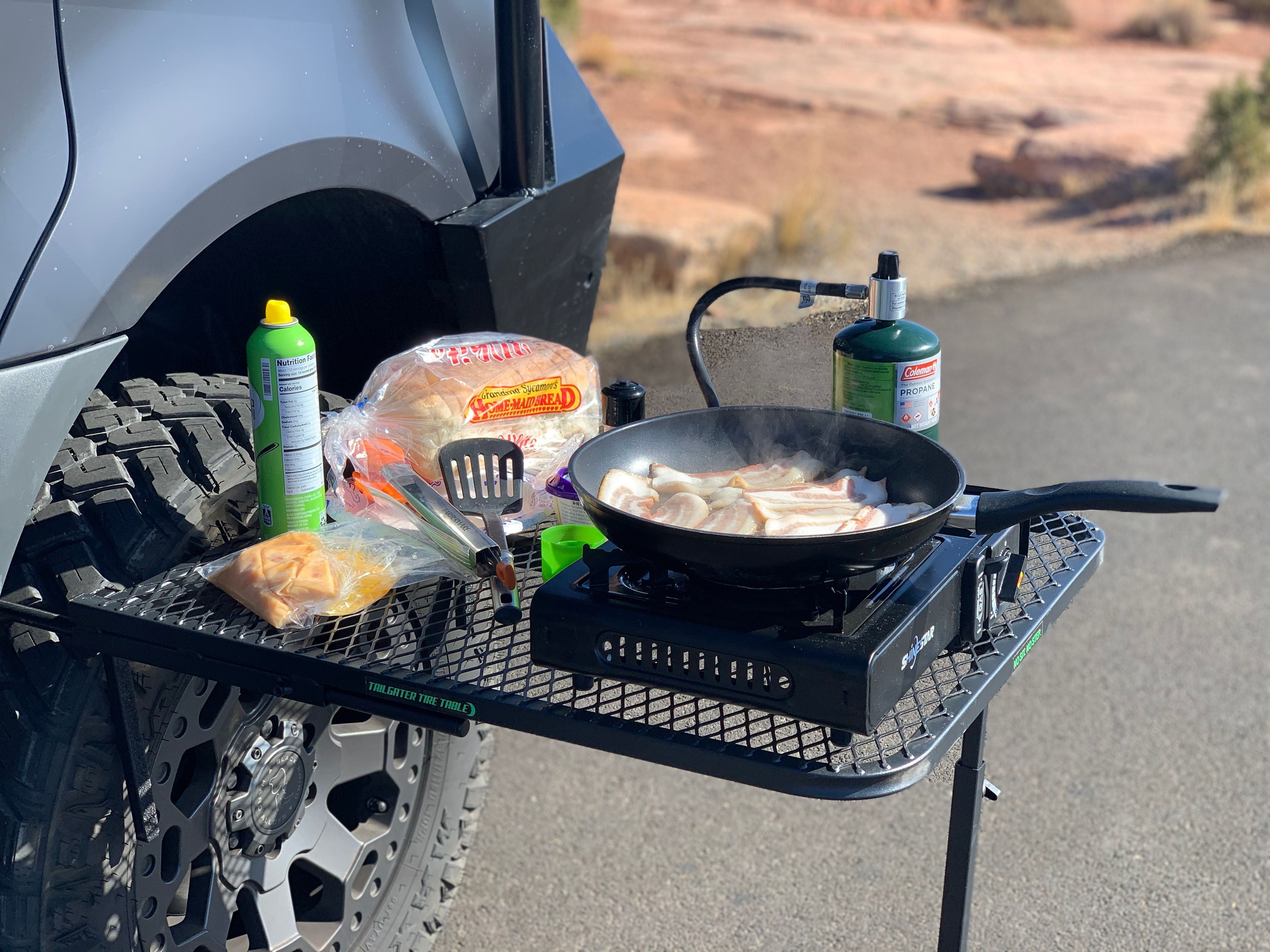 Standard Aluminum Camping Table Aluminum Standard Tail Gater Tire Table- Overland Kitted