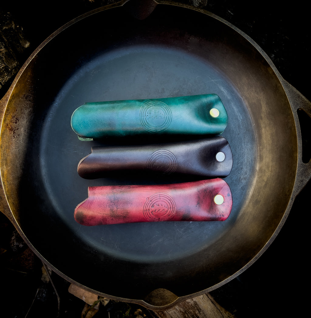 Handmade Leather Skillet Handle Cover Dryad Cookery- Overland Kitted