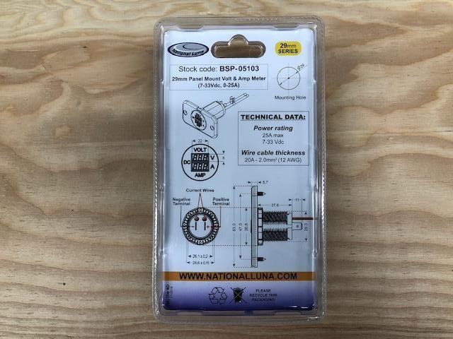 29mm Panel Mount Volt & Ammeter (7-33V/0-25A) Battery System Accessories National Luna- Overland Kitted