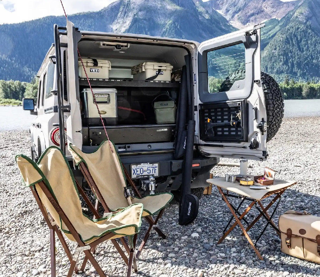 Grenadier with the drawer system loaded for camp at a mountain lakeshore