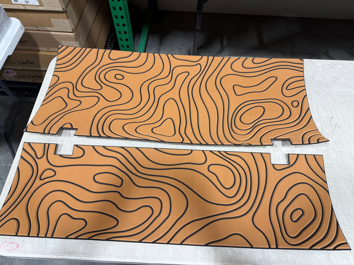 Tan foam pad set with a black topography pattern