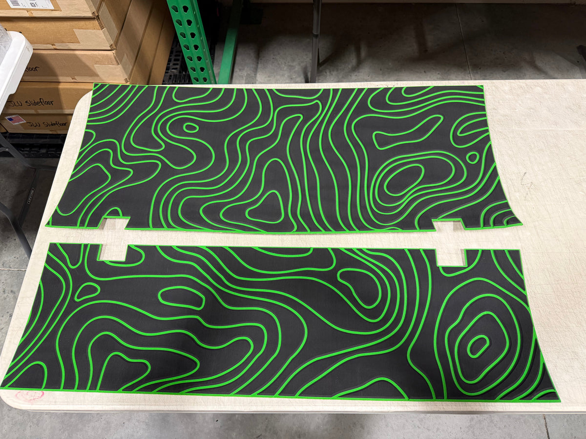 Green topography pattern foam pad set on a shop floor