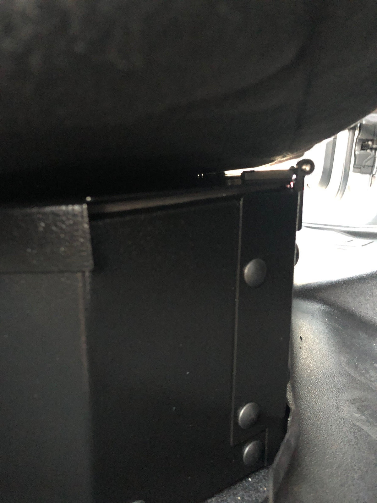 Lock box end panel with the Gladiator rear seat lowered