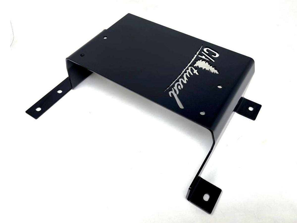 Black steel mount bracket angled on a white background