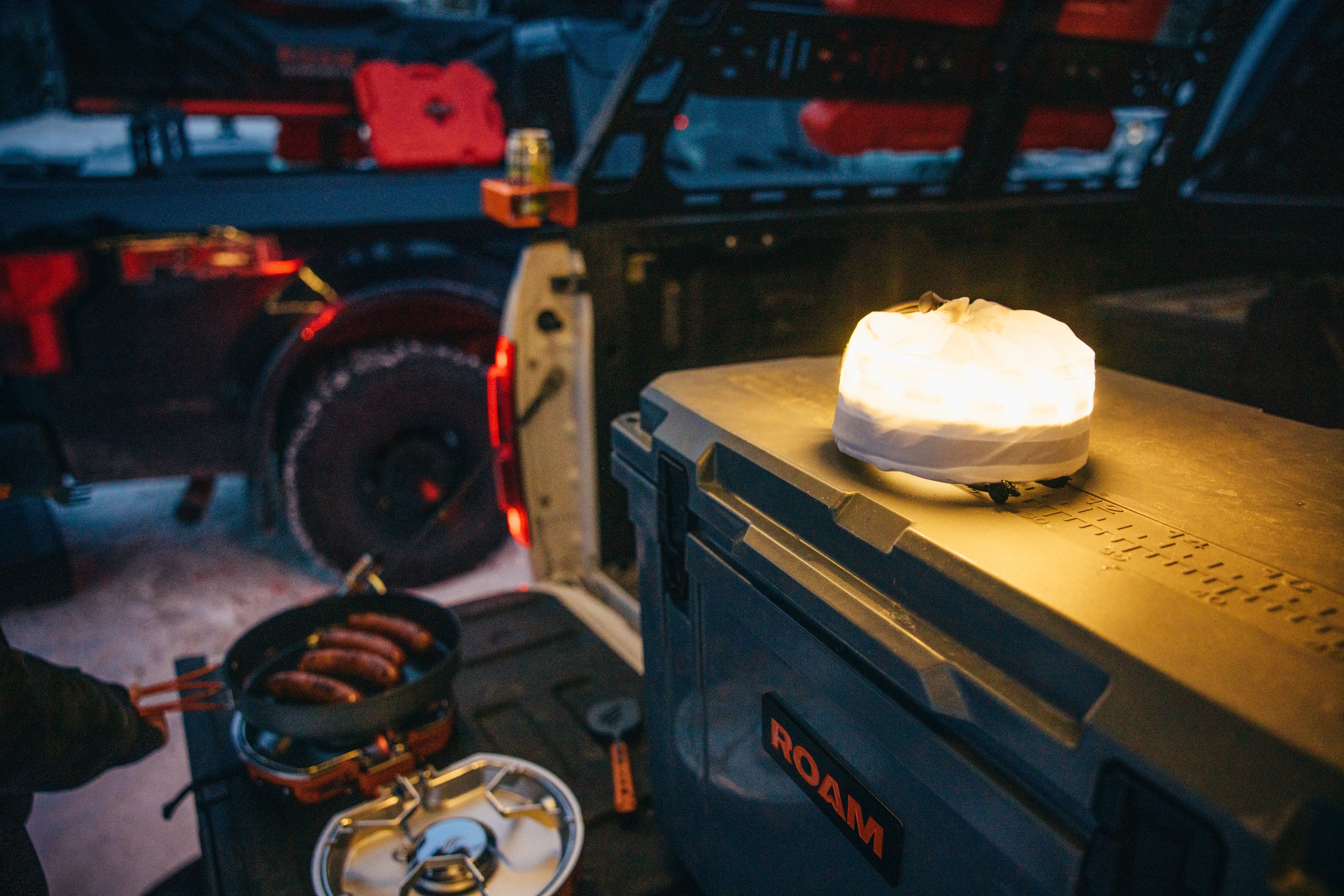 ROAM LED Track Light illuminating a tent interior