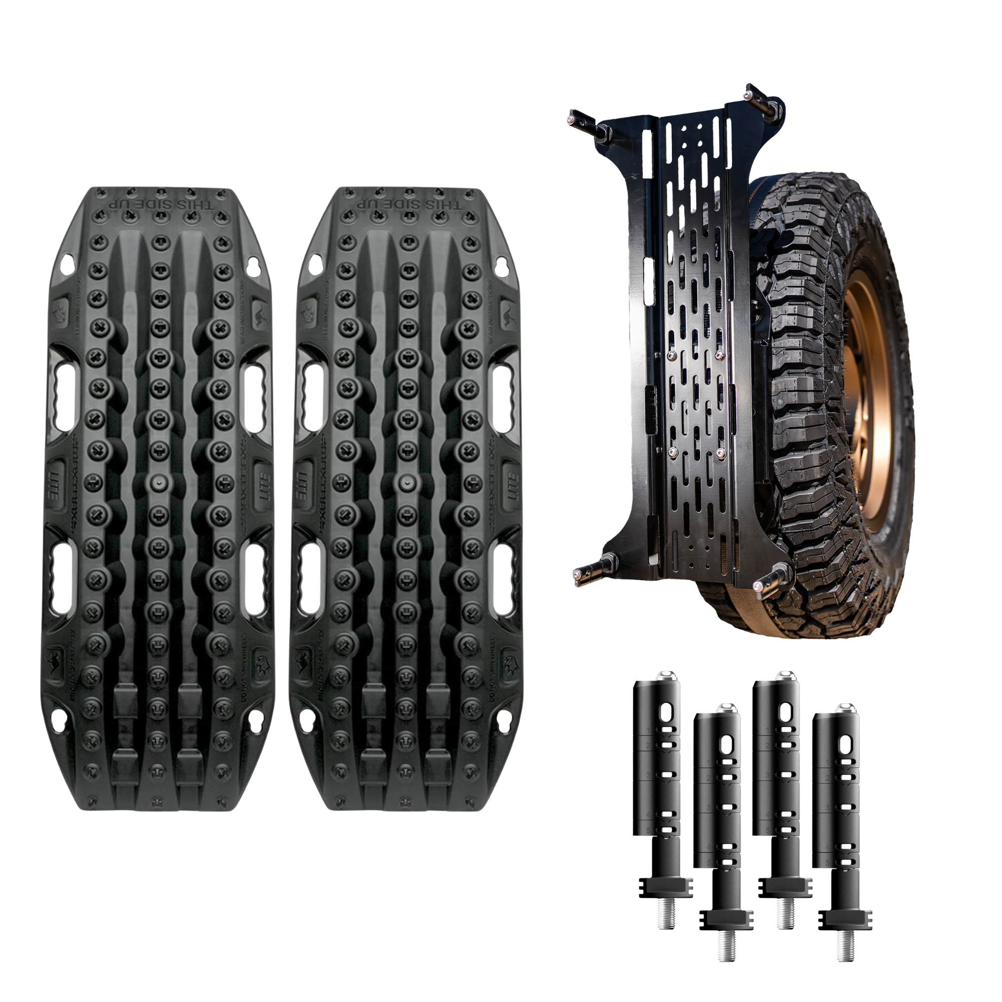 Overland Kitted Maxtrax Lite Spare Tire Mounting Bundle