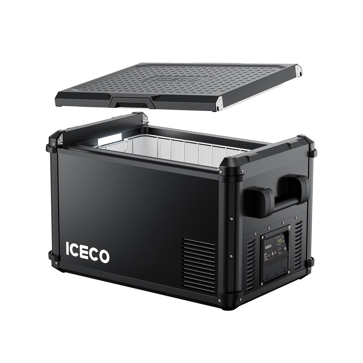 ICECO VL60ProS portable freezer with the lid lifted off