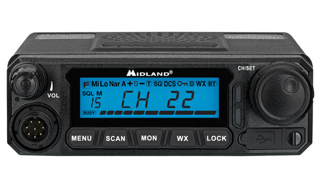 Midland MXT500 50W GMRS MicroMobile radio, close-up