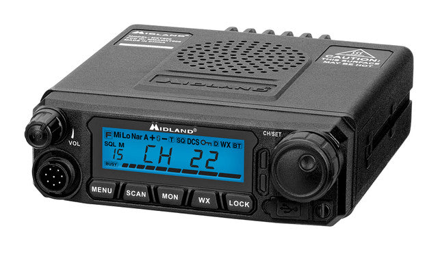 Midland MXT500 50W GMRS MicroMobile radio, shown with included accessories