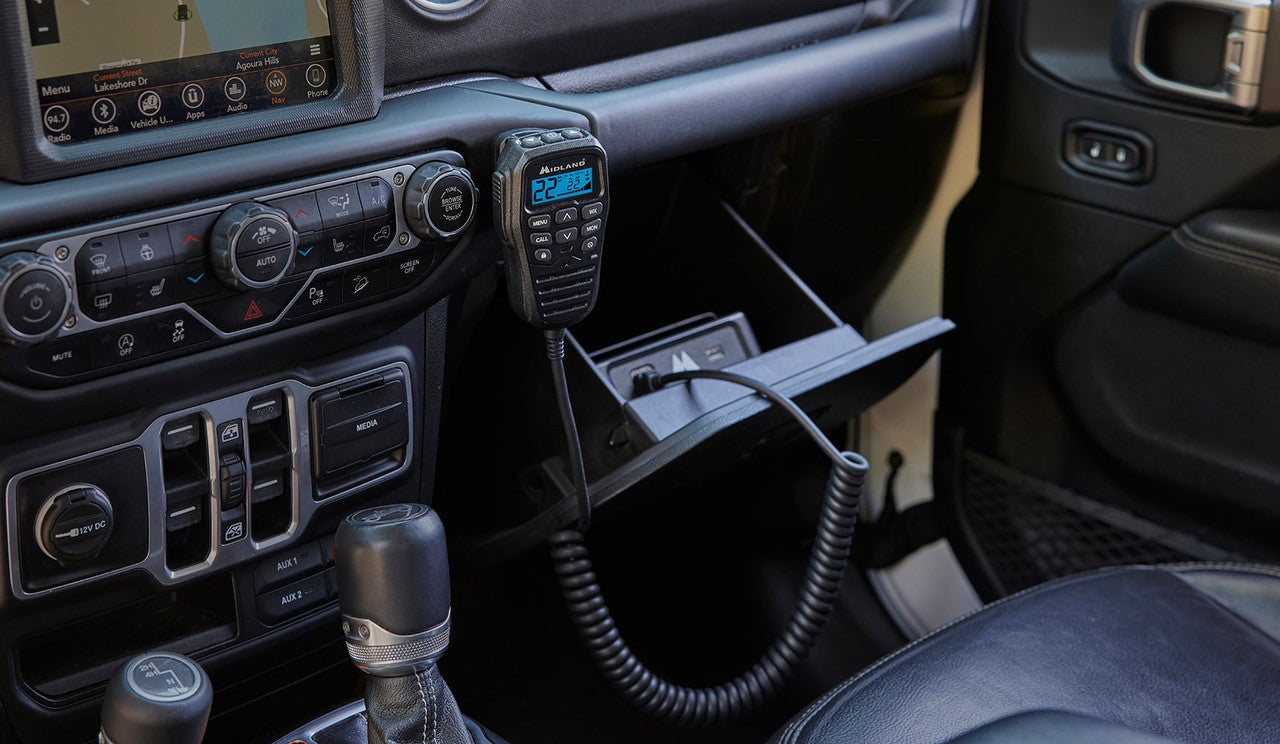 Midland MXT575 GMRS radio in use on the trail