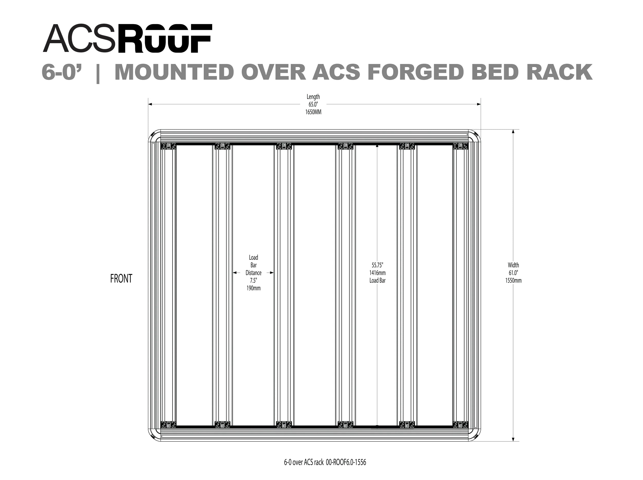 DIAGRAM OF ACS ROOF RACK FOR OVER ACS FORGED BED RACK WITH MEASUREMENTS
