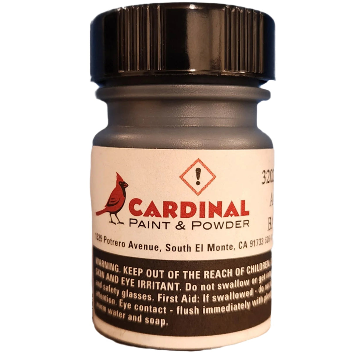 Cardinal Paint touch-up bottle matched to HMOR black powder coat