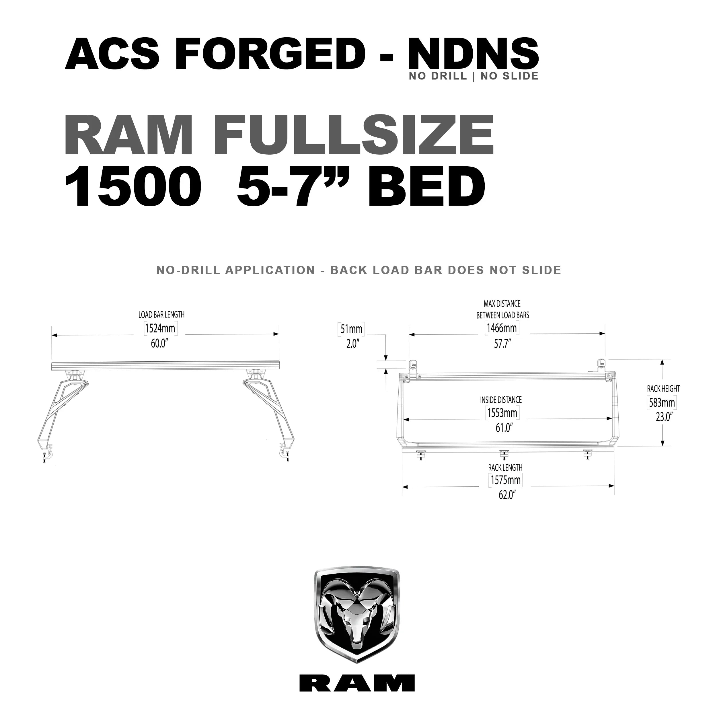 RAM 1500 5'7" bed with Leitner Designs ACS Forged bed rack