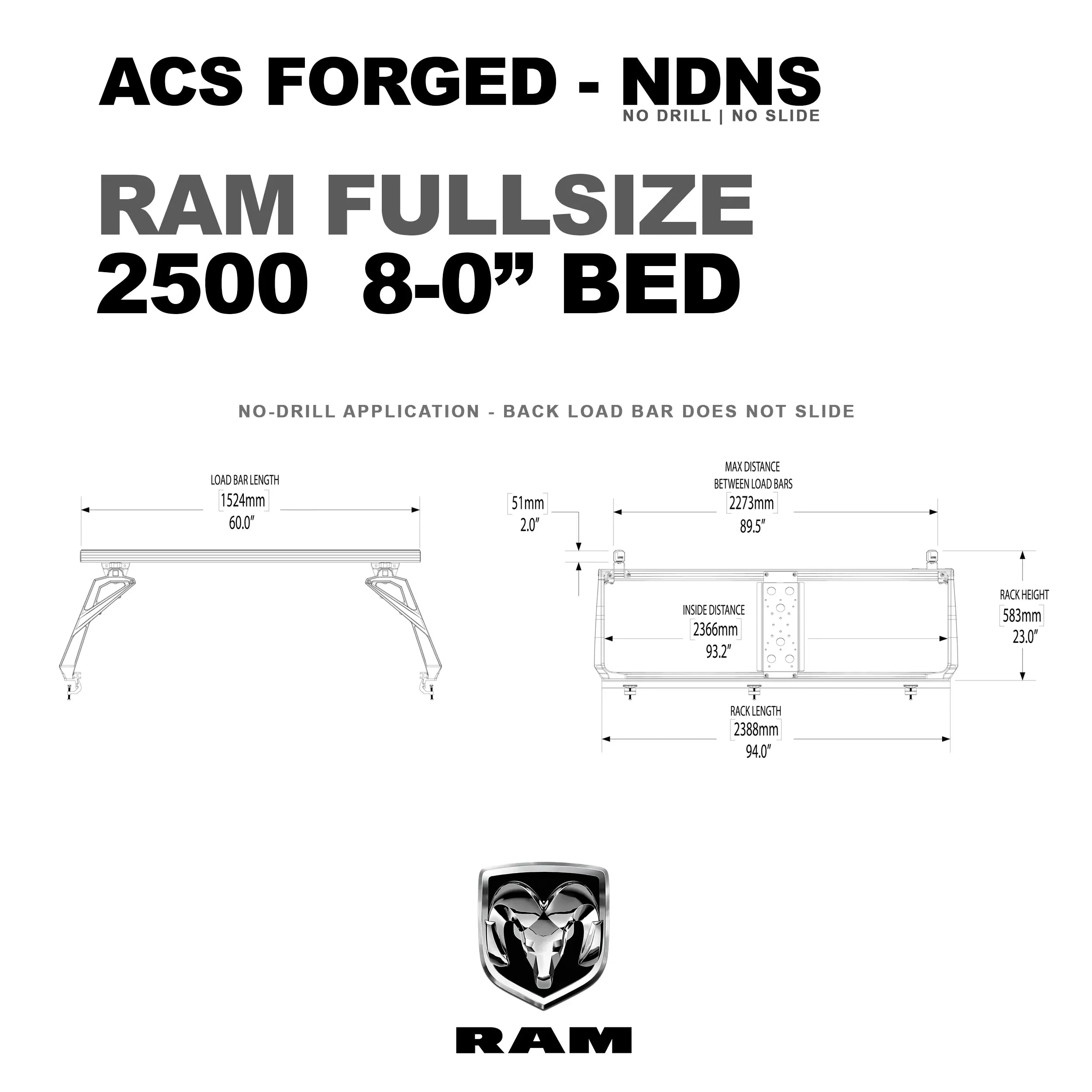RAM Active Cargo System Bed Rack - FORGED NO DRILL