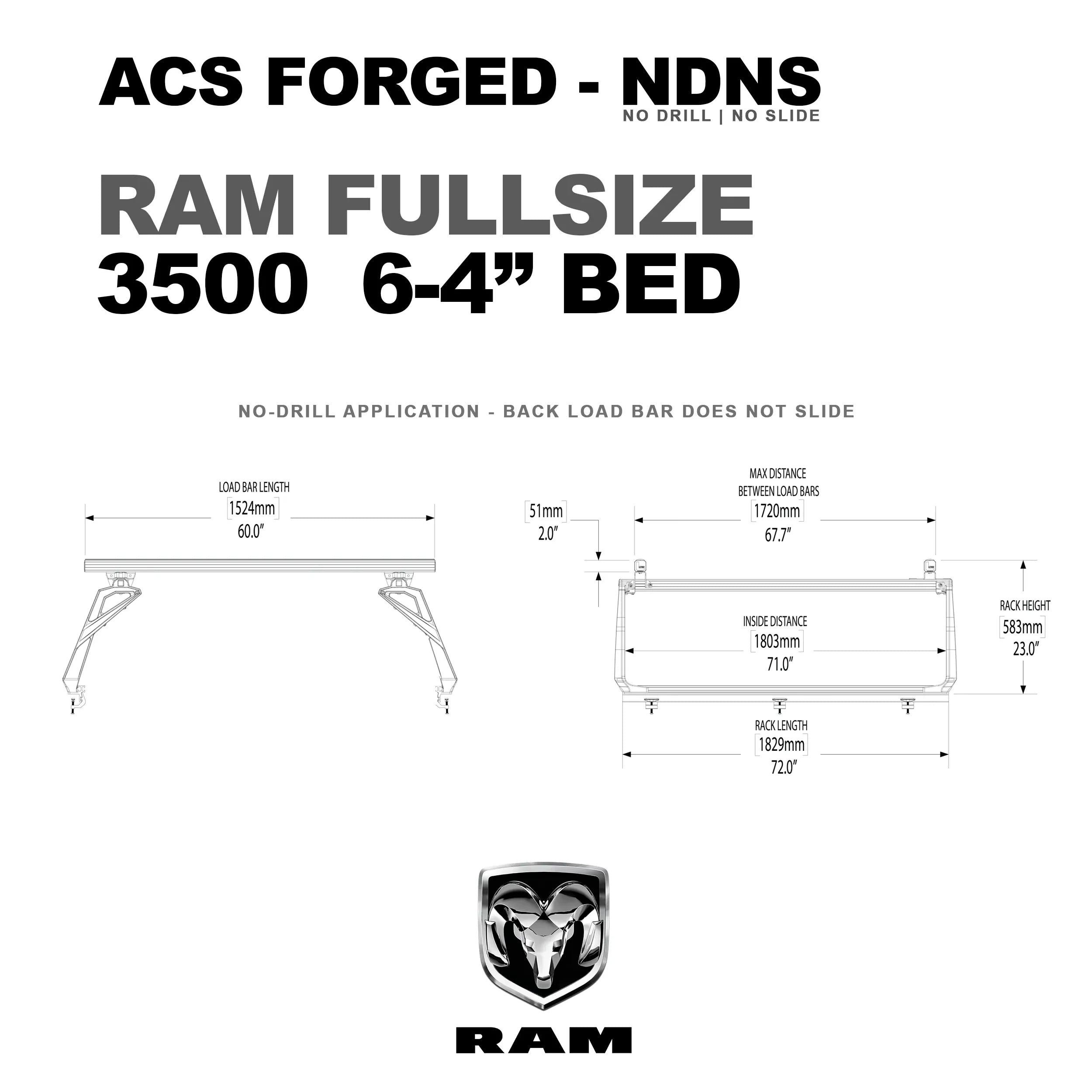 RAM 3500 6'4" bed with Leitner Designs ACS Forged bed rack