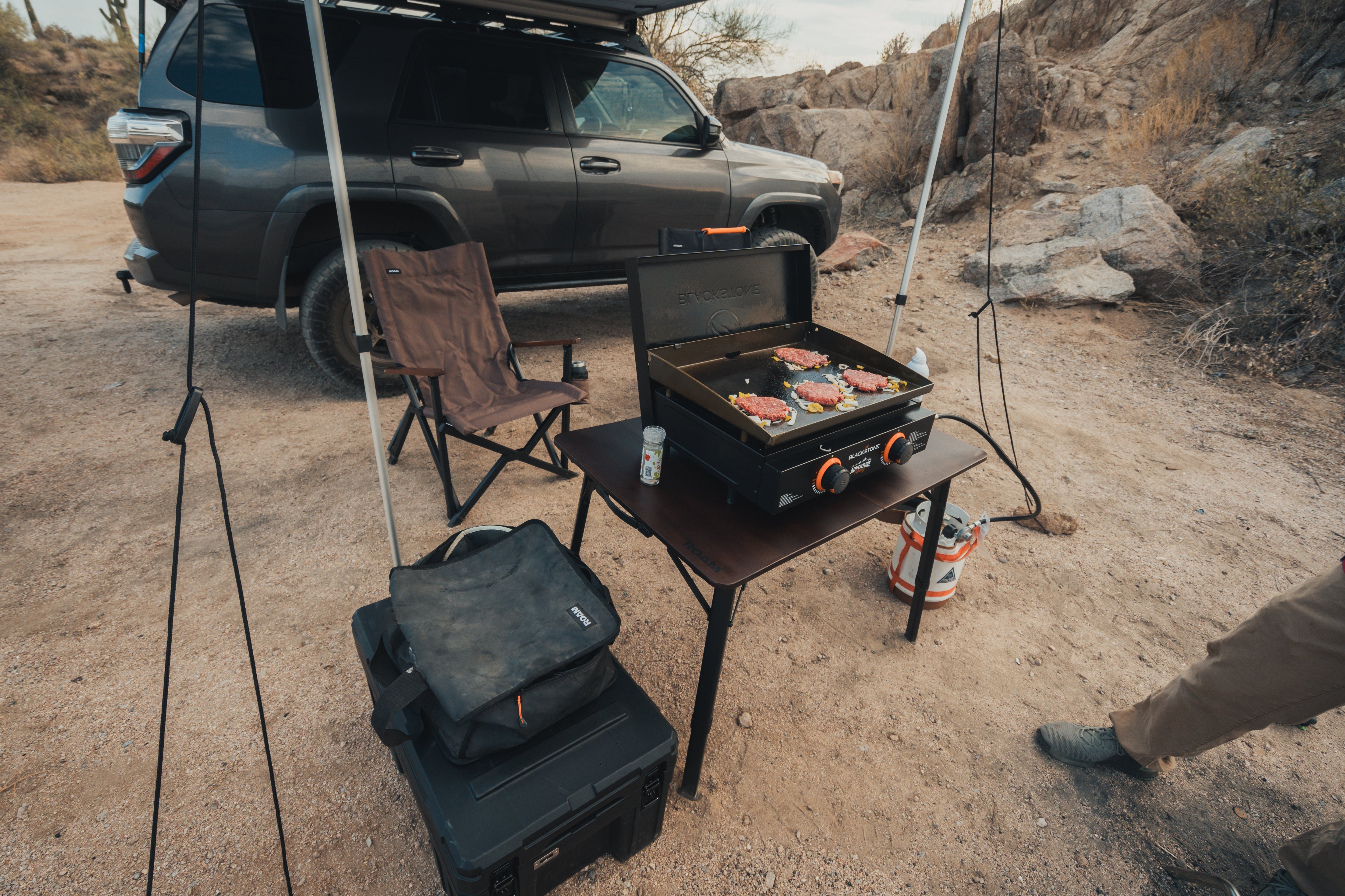 ROAM camp table set up at a campsite