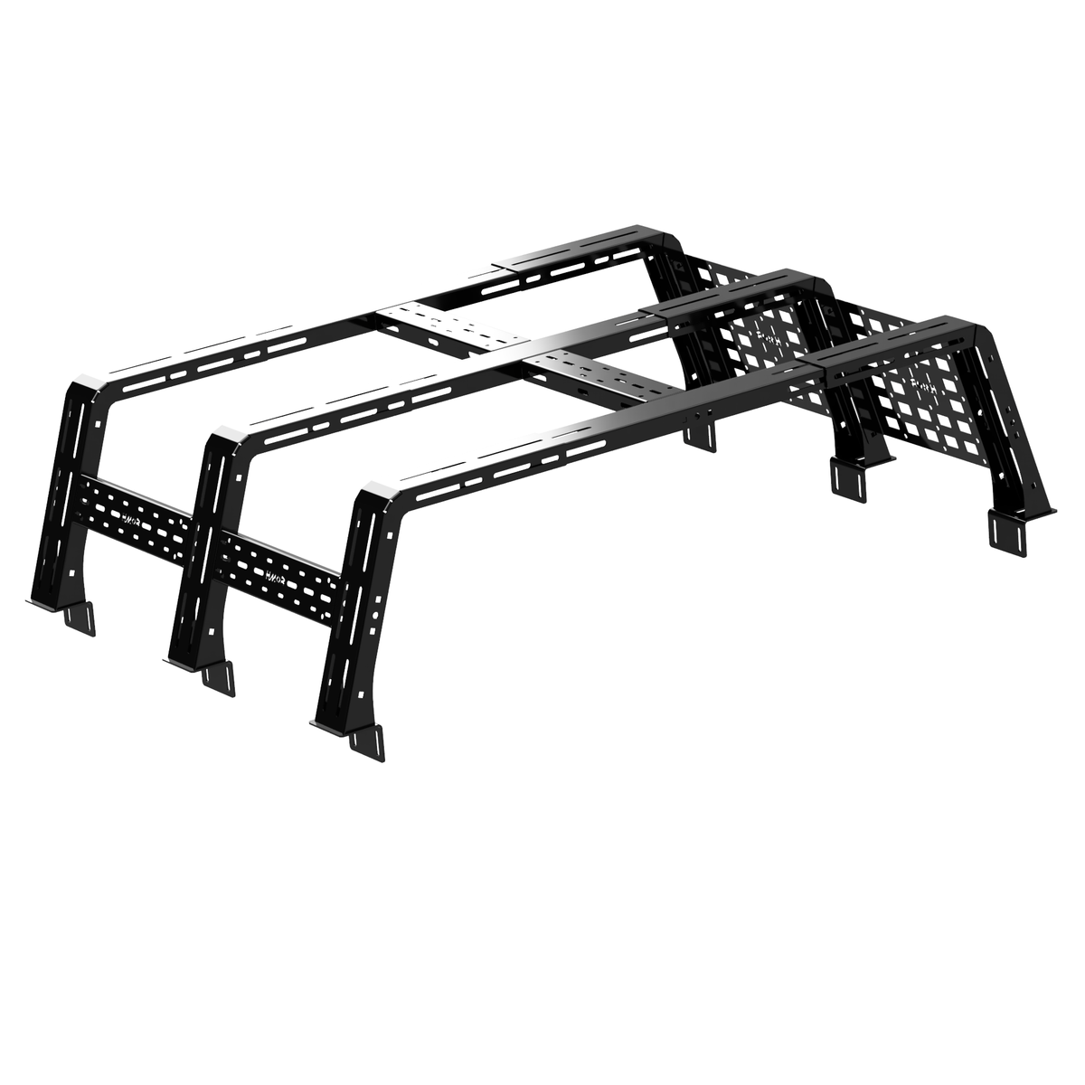 HMOR ROCK-IT bed rack for Universal Fit, black powder-coated render, tall height without side panels