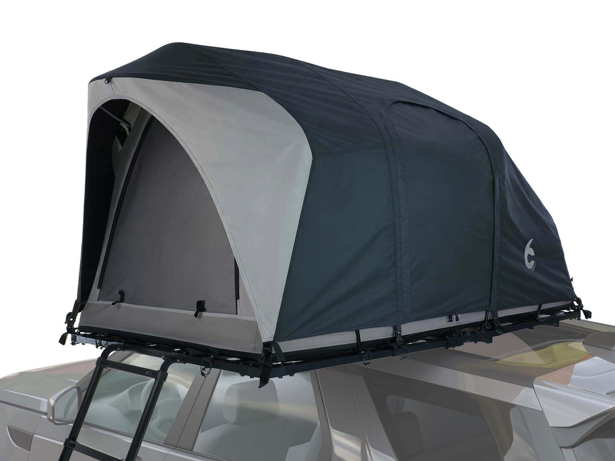 C6 Rev Rooftop Tent X (Eclipse) – on roof platform with dark green fly sheet