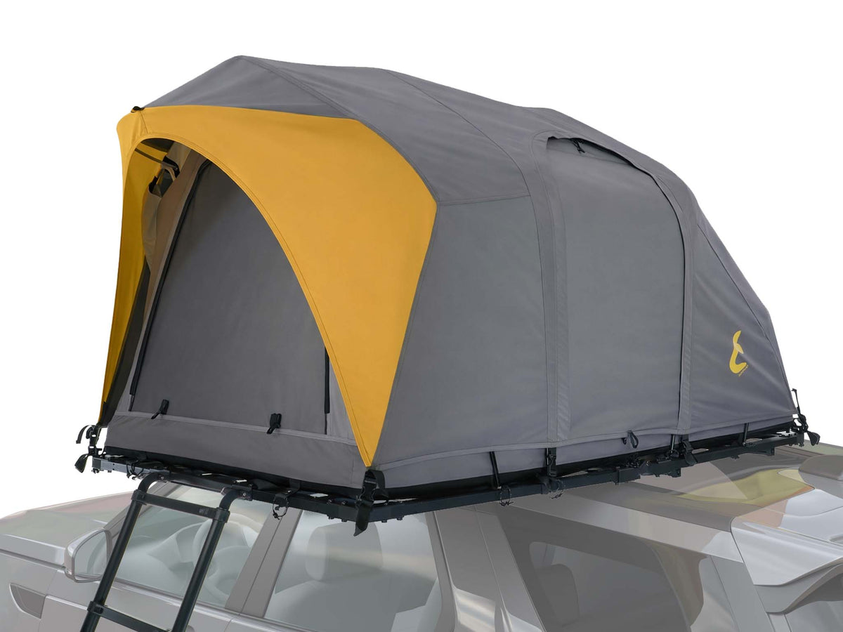 C6 Rev Rooftop Tent X (Element) – on roof platform with orange fly sheet