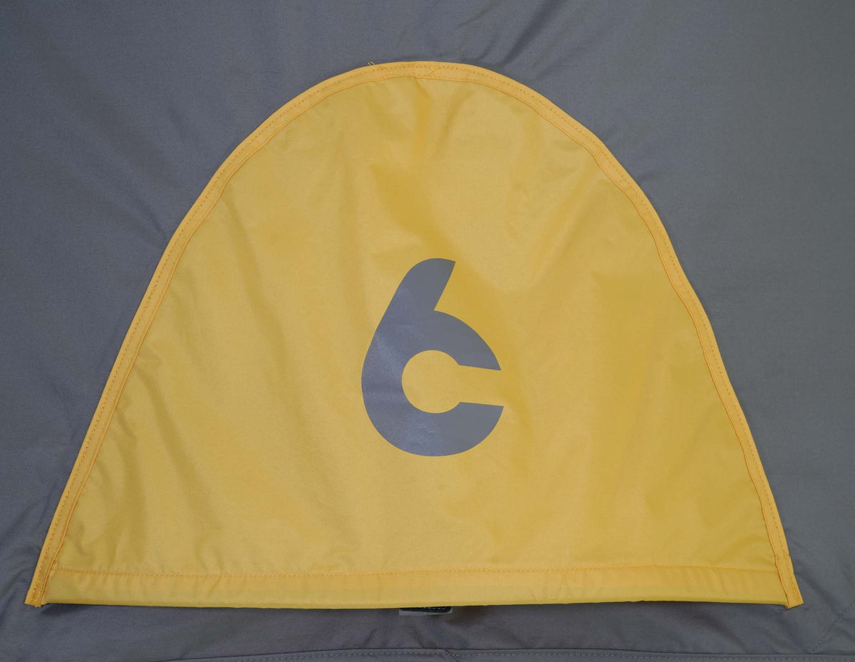 C6 Rev Tent (Element) – orange door panel close-up with C6 logo