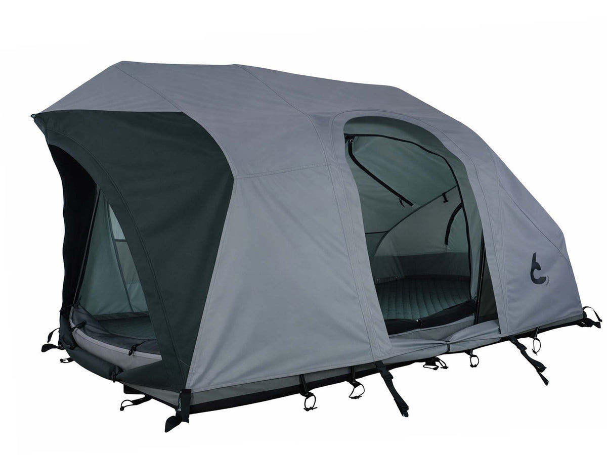 C6 Rev Tent (HellaStorm) – doors open, dark fly sheet
