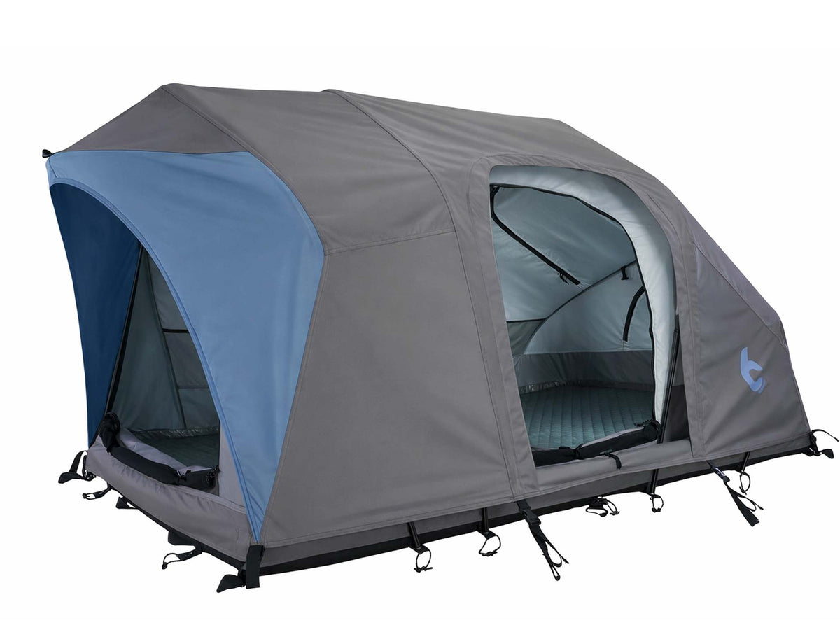 C6 Rev Tent (Element) – blue fly sheet, doors open