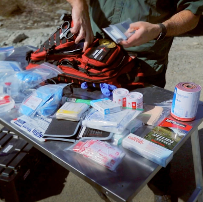 Outer Limit Supply Overland Bound 3-in-1 first aid kit, case open