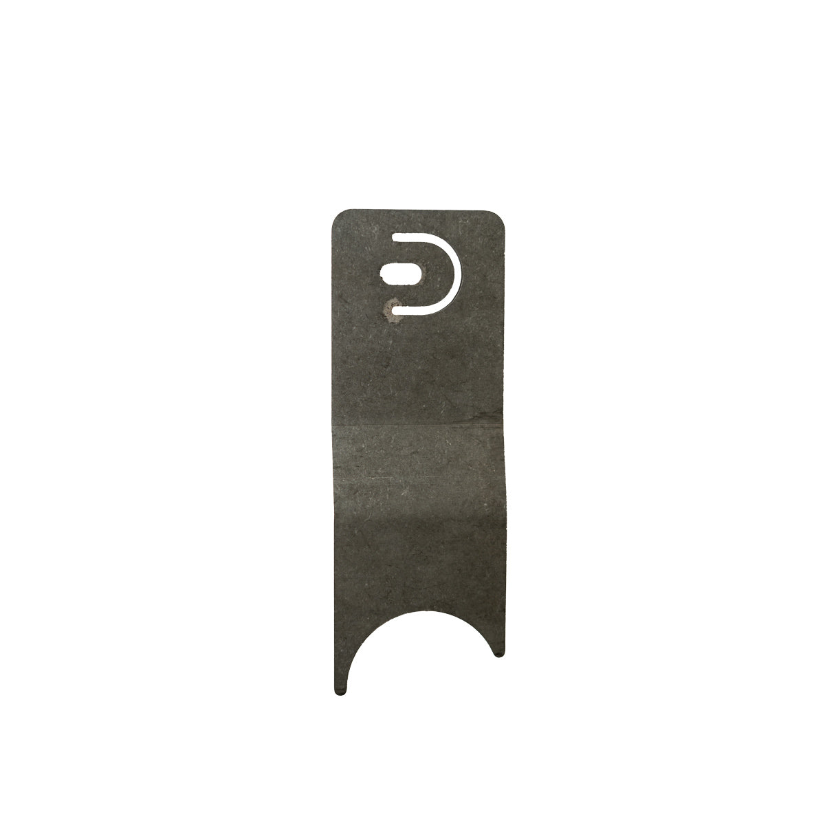 Stainless steel tailgate theft protector bracket on a white background