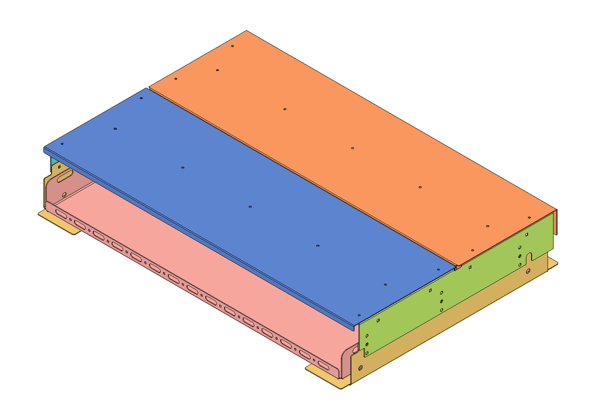 Color-coded rendering of the Bronco Drawer Top 2.0 panels and side rails