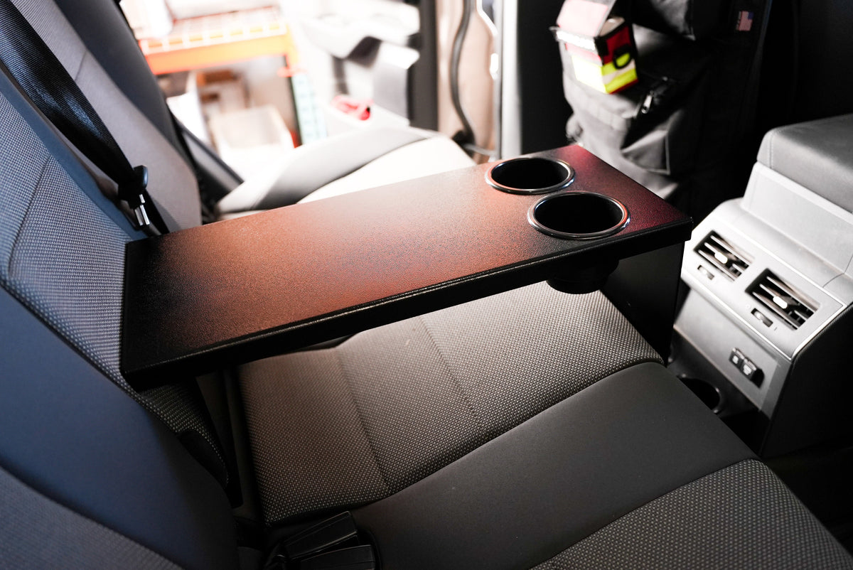 Rear seat armrest and cupholders seen from above