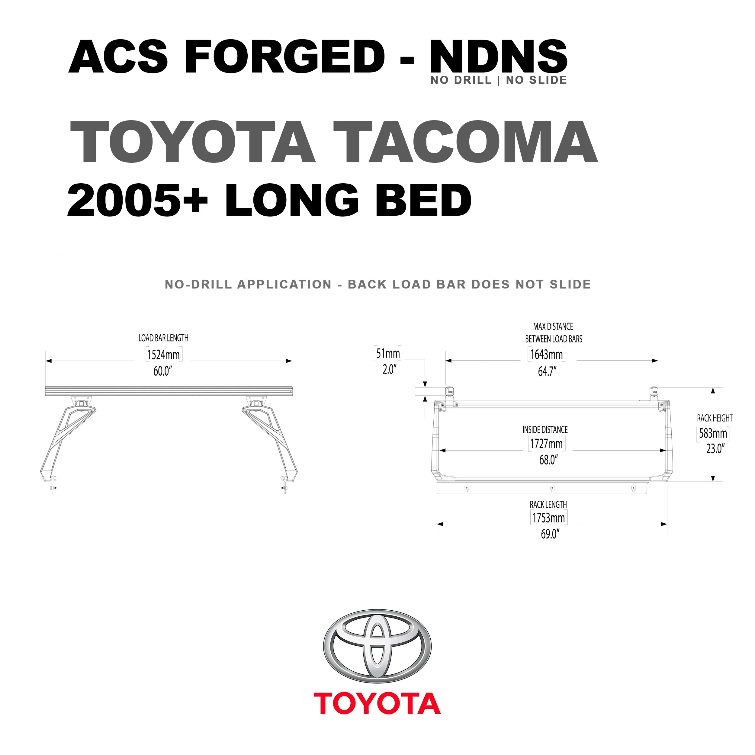 Toyota Tacoma long bed (6') with Leitner Designs ACS Forged NDNS bed rack