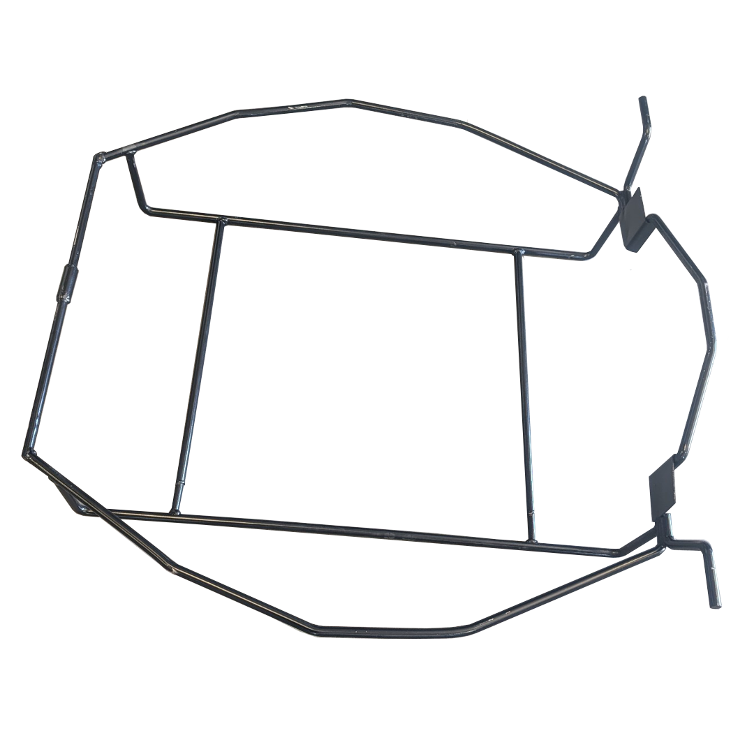 Black steel tire cage frame from another angle