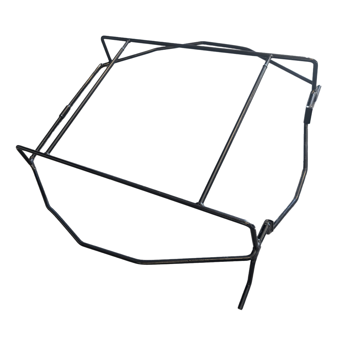 Black steel tire cage frame on a black background