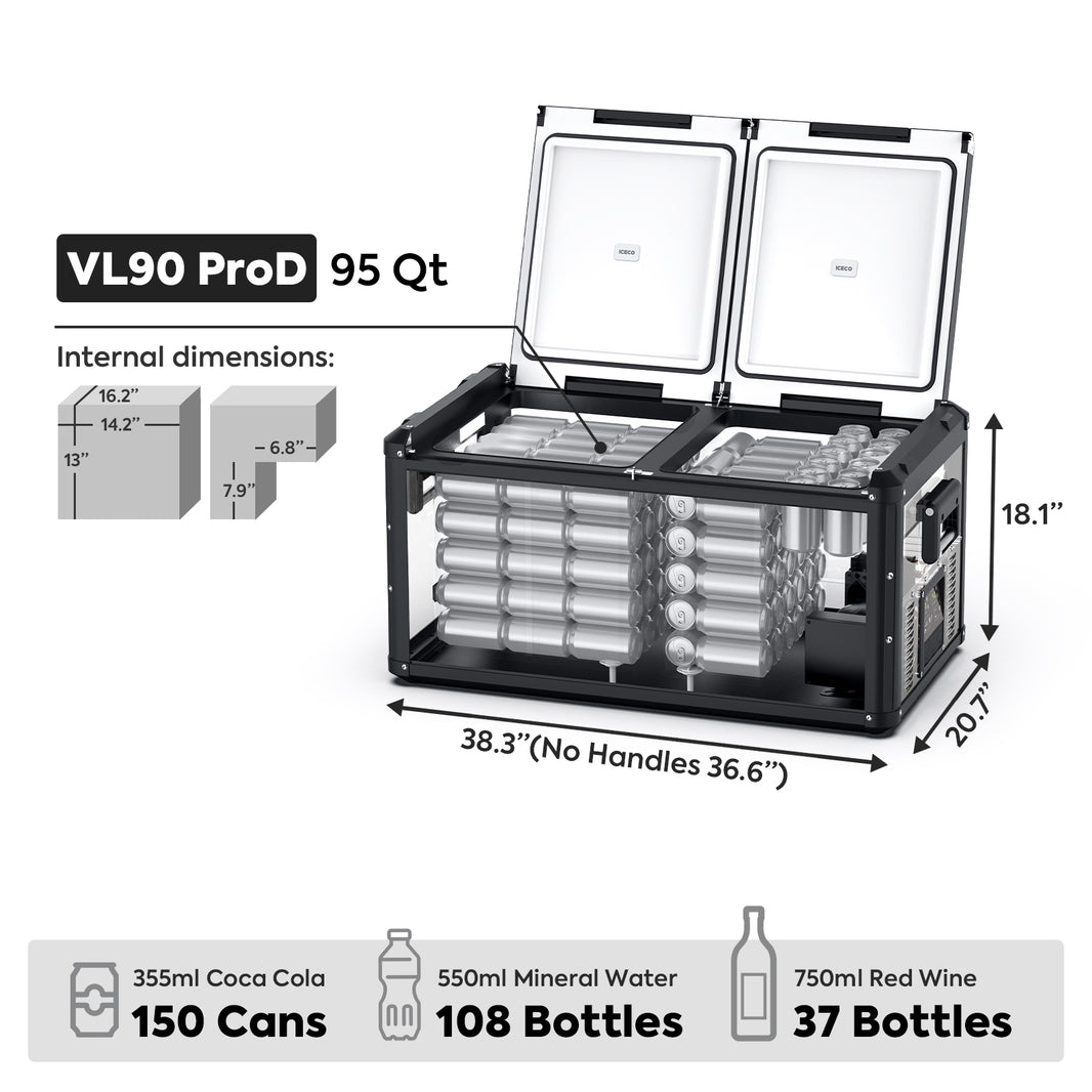 VL90ProD Dual Zone RV 12 volt Fridge Plug in Cooler | ICECO | 90 LT VL Pro Series ICECO- Overland Kitted
