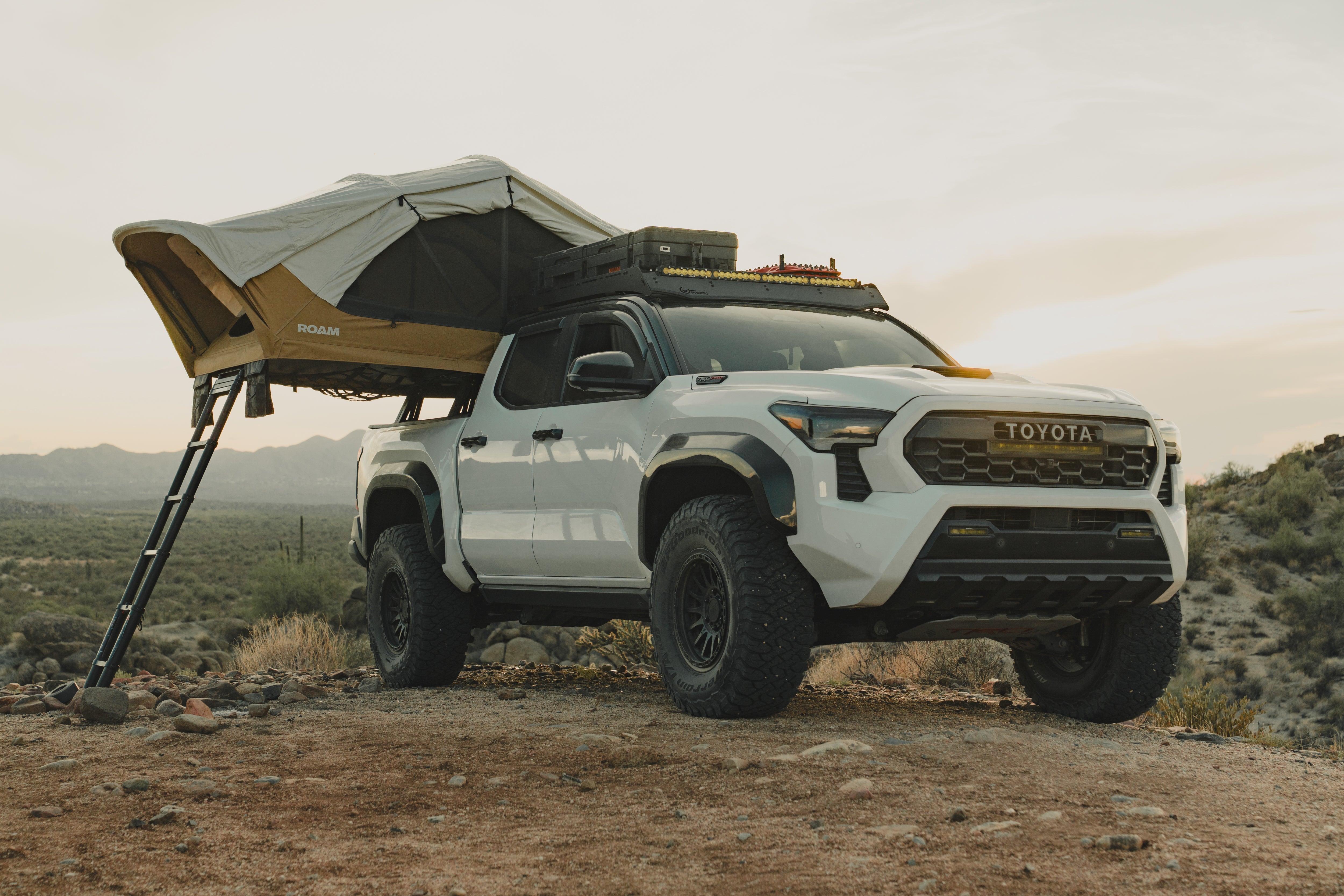ROAM Vagabond 2.0 tent open on an overland vehicle